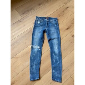 Mother The Looker Getting Rowdy Distressed Skinny Jeans Blue Size 26